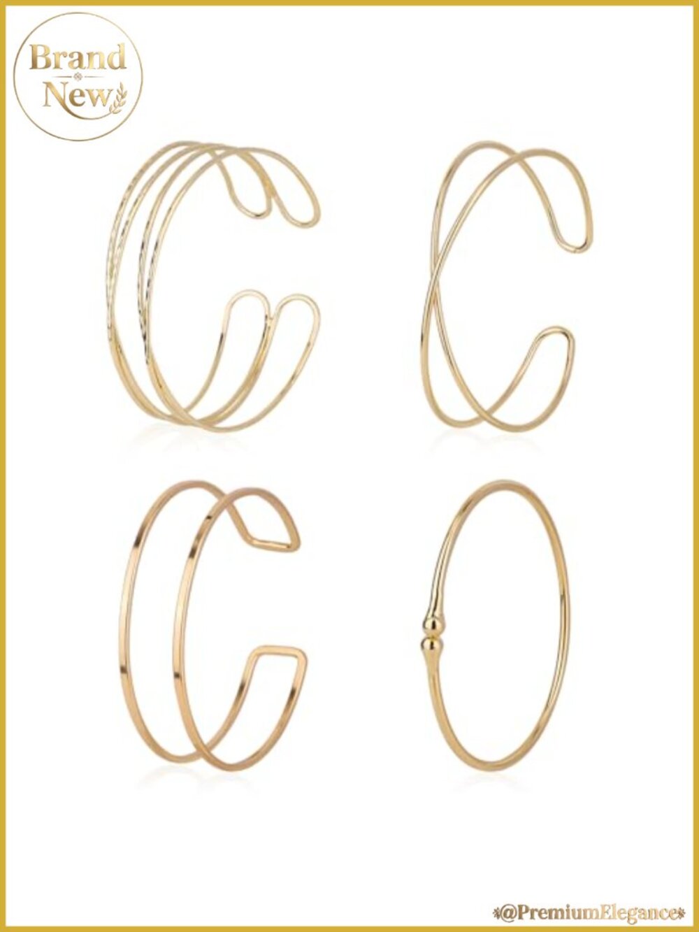 4 Piece Adjustable Alloy Arm Cuff Bracelet Set, Gold